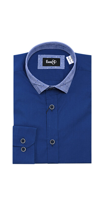 1880 Boys Dark Blue Shirt with Sky Blue Collar