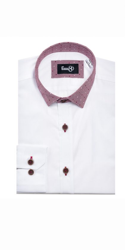 1880 Boys White Shirt with Red Collar