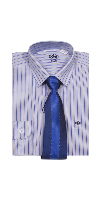1880 White and Blue Striped shirt and tie set