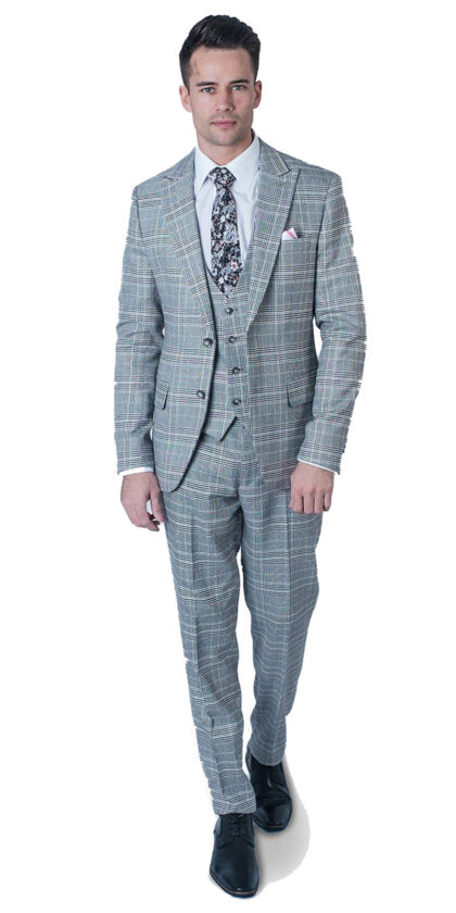 Zidane- Light Grey Slim Fit 2 Piece Check Suit