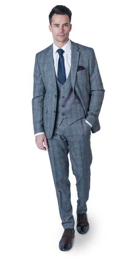 Ronaldo- Grey Check 3 Piece Slim Fit Suit