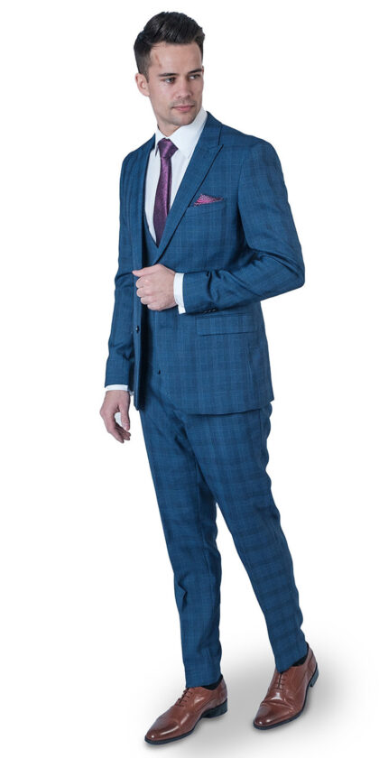 Dyer - Blue Check Slim Fit 3 Piece Suit