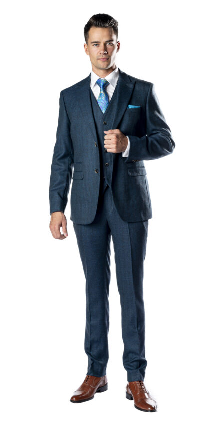 Bowie - Green & Navy 3 Piece Slim Fit Suit