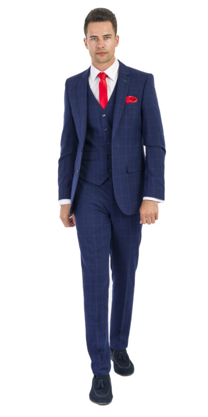 Collins - Navy Blue Check 3 Piece Suit