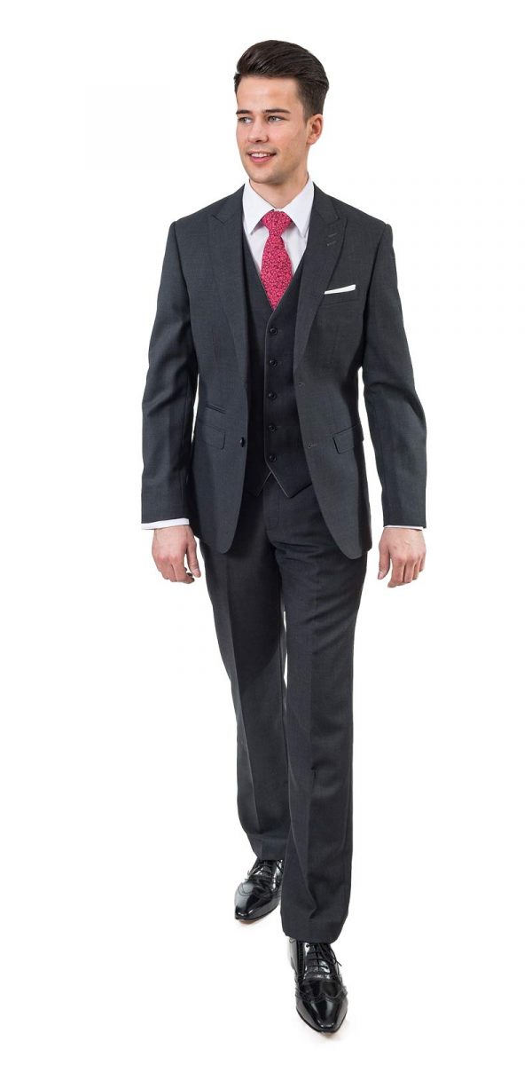 Timberlake - Dark Grey Plain 3 Piece Slim Fit Suit - Dorian Black