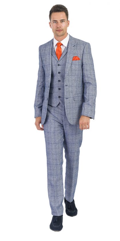 Martin - Check Light Grey 3 Piece Slim Fit Suit