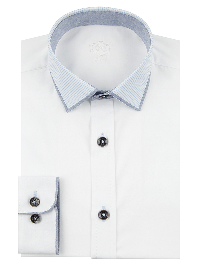 Boys white shirt with Sky Blue collar - Dorian Black
