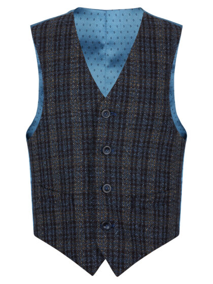 Boys Dark Blue Check Waistcoat