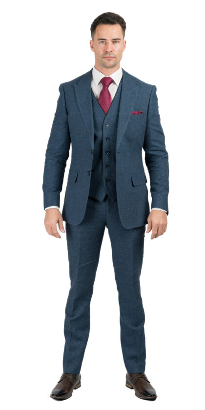 Pogba - Blue Linen 3 Piece Slim Fit Fashion Suit