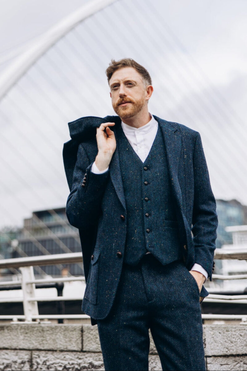 Blue Herringbone Tweed Three-Piece Suit