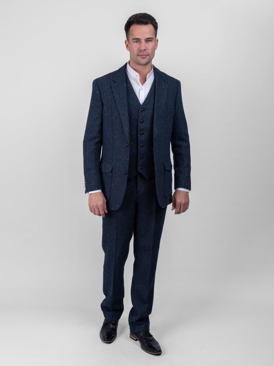 Blue Herringbone Tweed Three-Piece Suit - Image 2