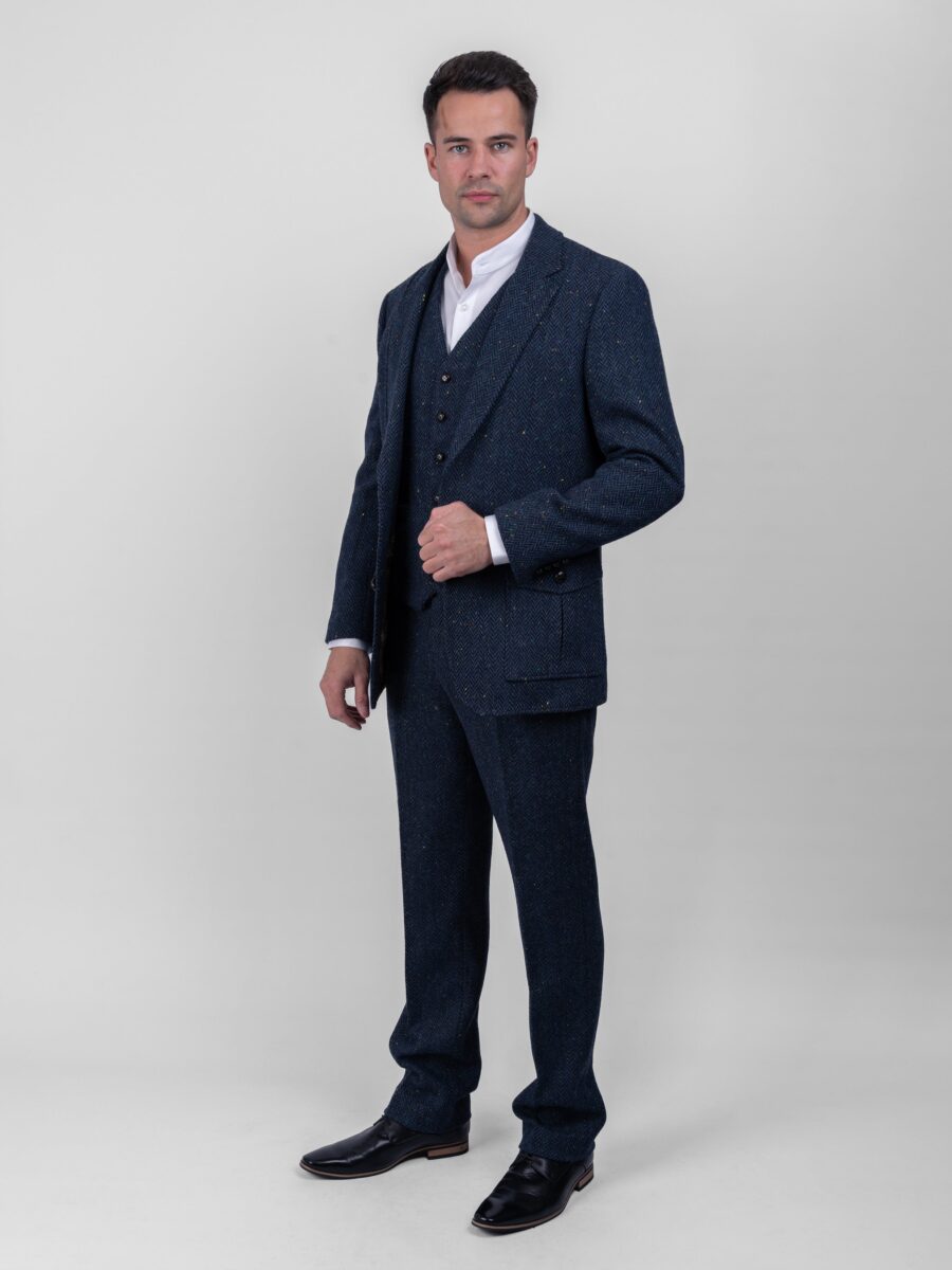 Blue Herringbone Tweed Three-Piece Suit - Image 3
