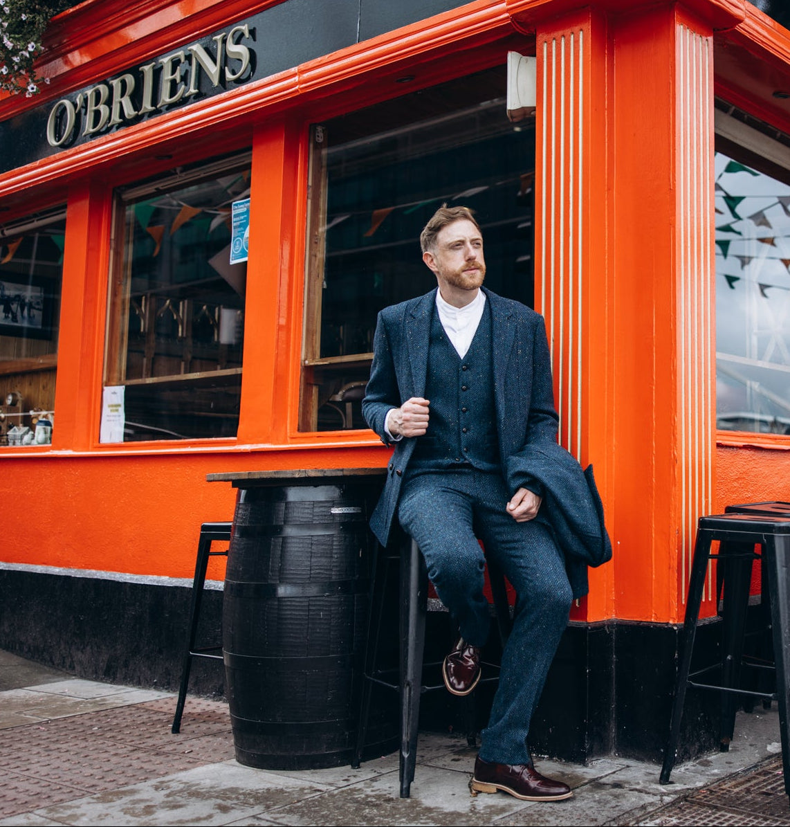 Blue Herringbone Tweed Three-Piece Suit - Image 5