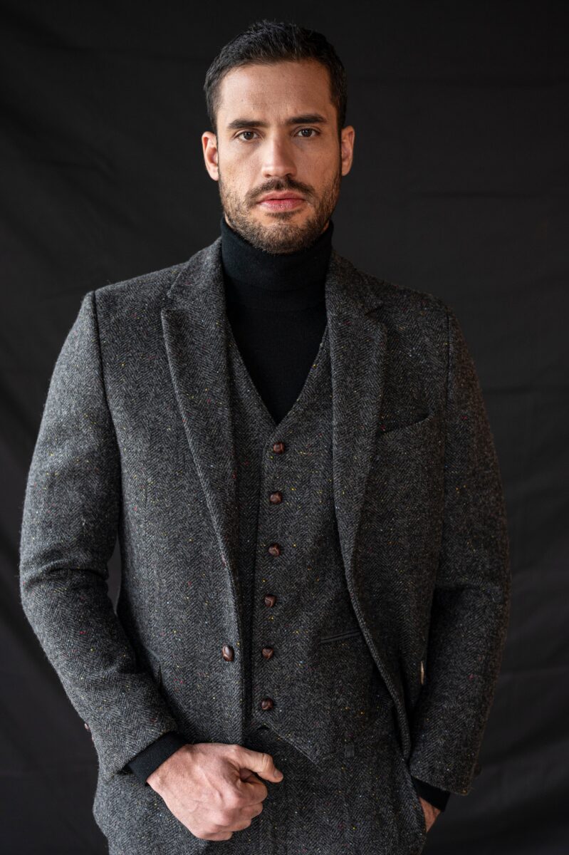 Smoke Herringbone Tweed Three-Piece Suit - Image 6