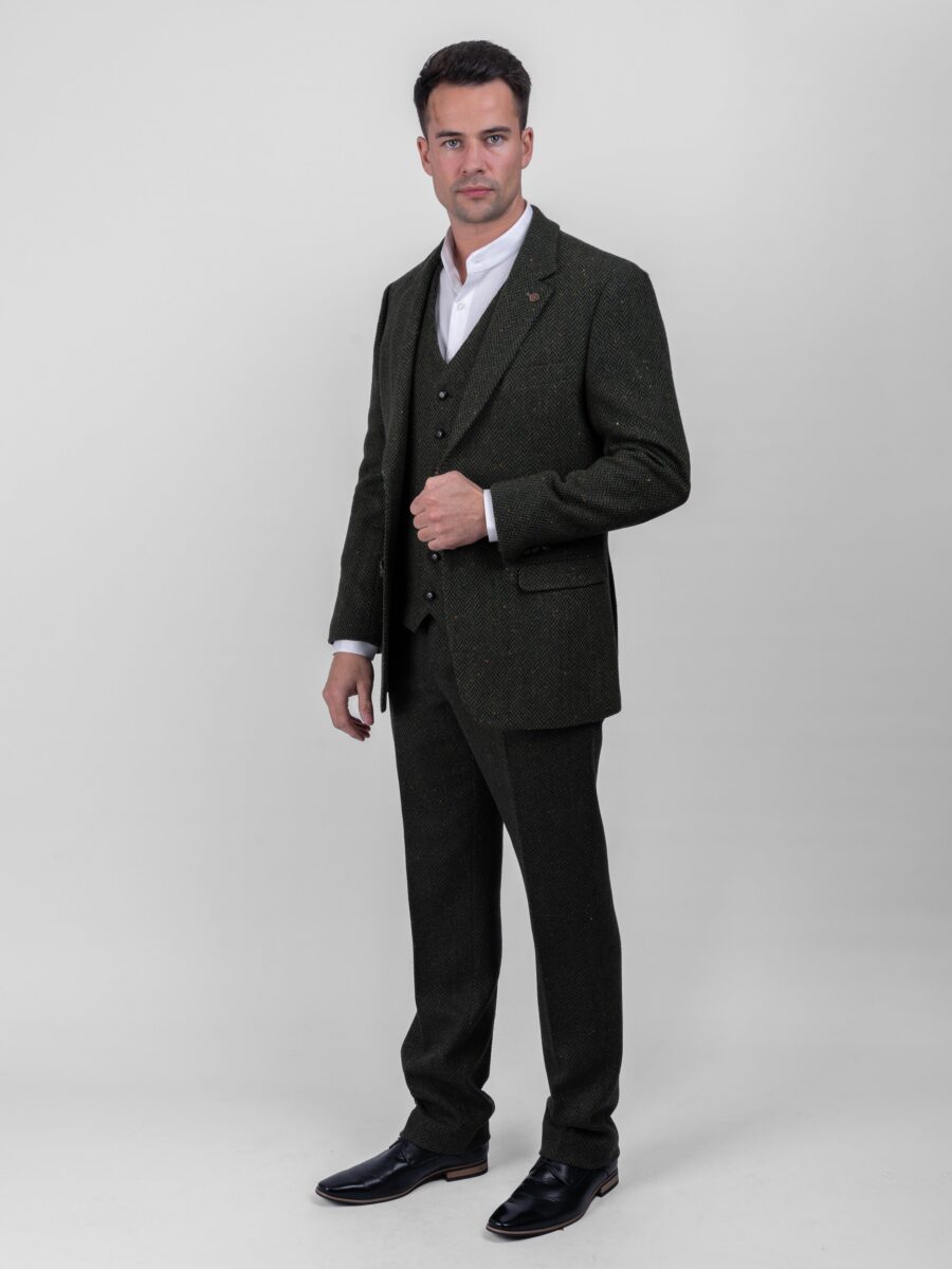 Green Herringbone Tweed Three-Piece Suit - Image 3