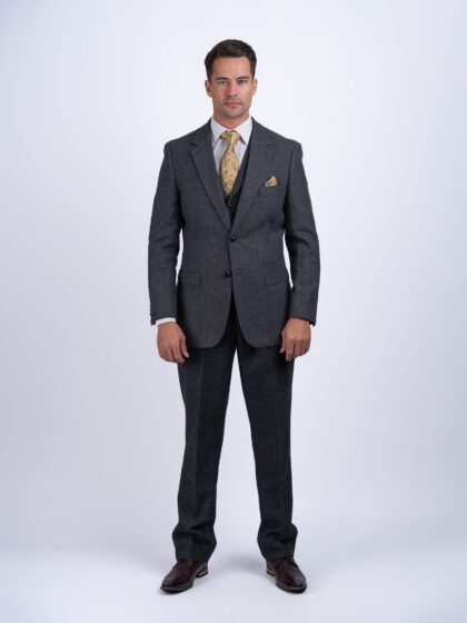 Grey Herringbone Tweed Three-Piece Suit