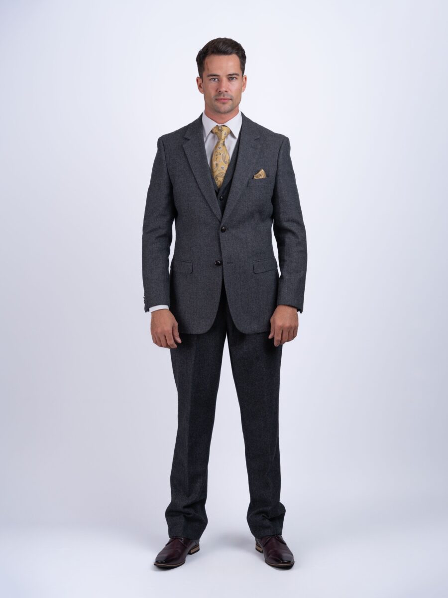 Grey Herringbone Tweed Three-Piece Suit