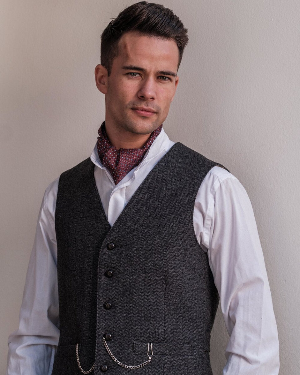 Grey Herringbone Tweed Three-Piece Suit - Image 5