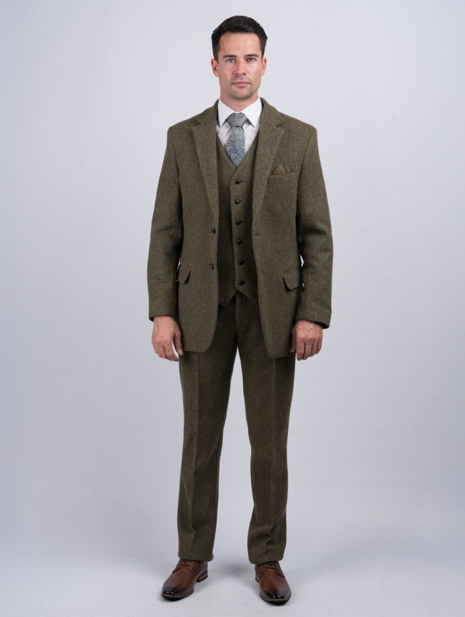 Moss Green Tweed Three-Piece Suit