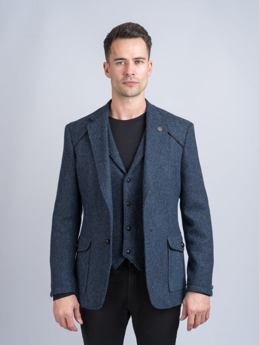 Blue Herringbone Tweed Three-Piece Suit - Image 7