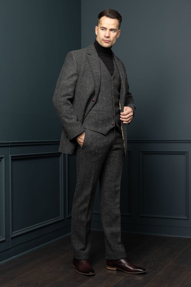 Smoke Herringbone Tweed Three-Piece Suit - Image 4