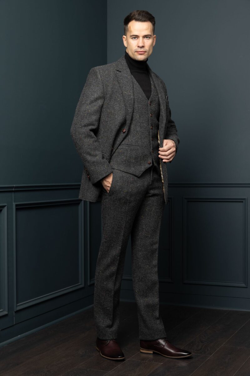 Smoke Herringbone Tweed Three-Piece Suit - Image 3