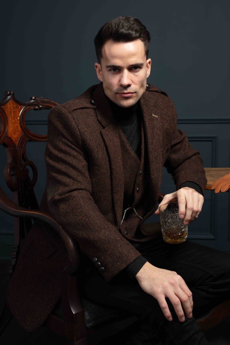 Brown Herringbone Tweed Three-Piece Suit - Image 5