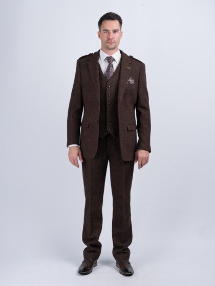 Brown Herringbone Tweed Three-Piece Suit
