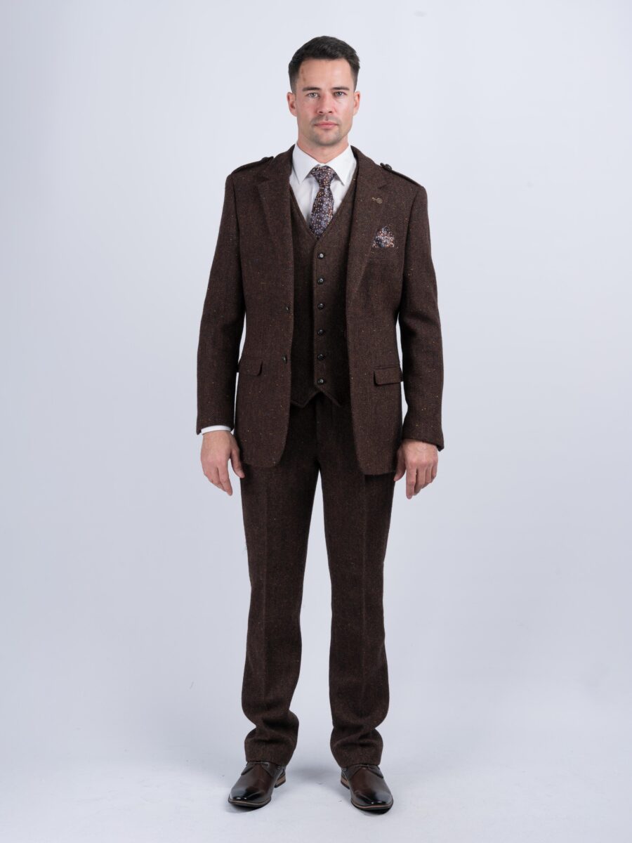 Brown Herringbone Tweed Three-Piece Suit