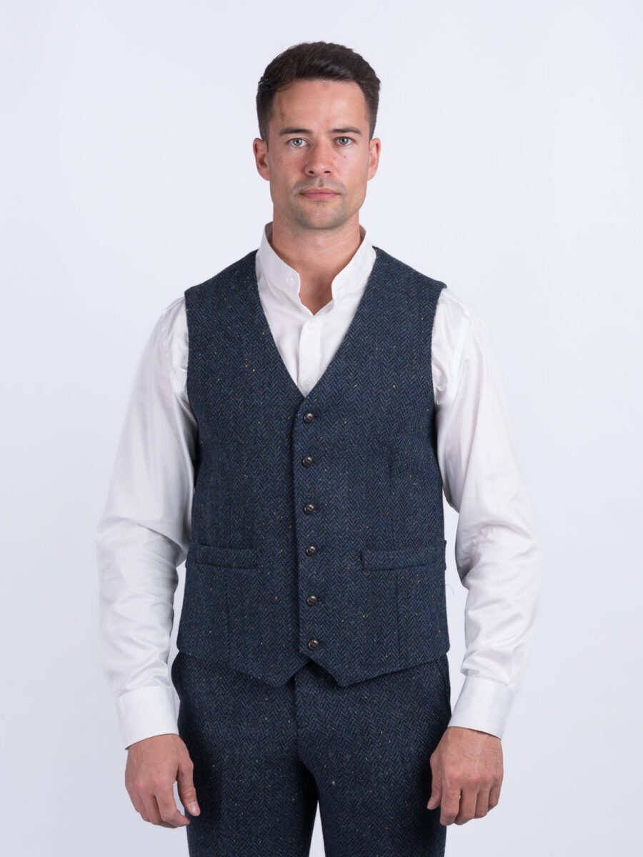 Blue Herringbone Tweed Three-Piece Suit - Image 8