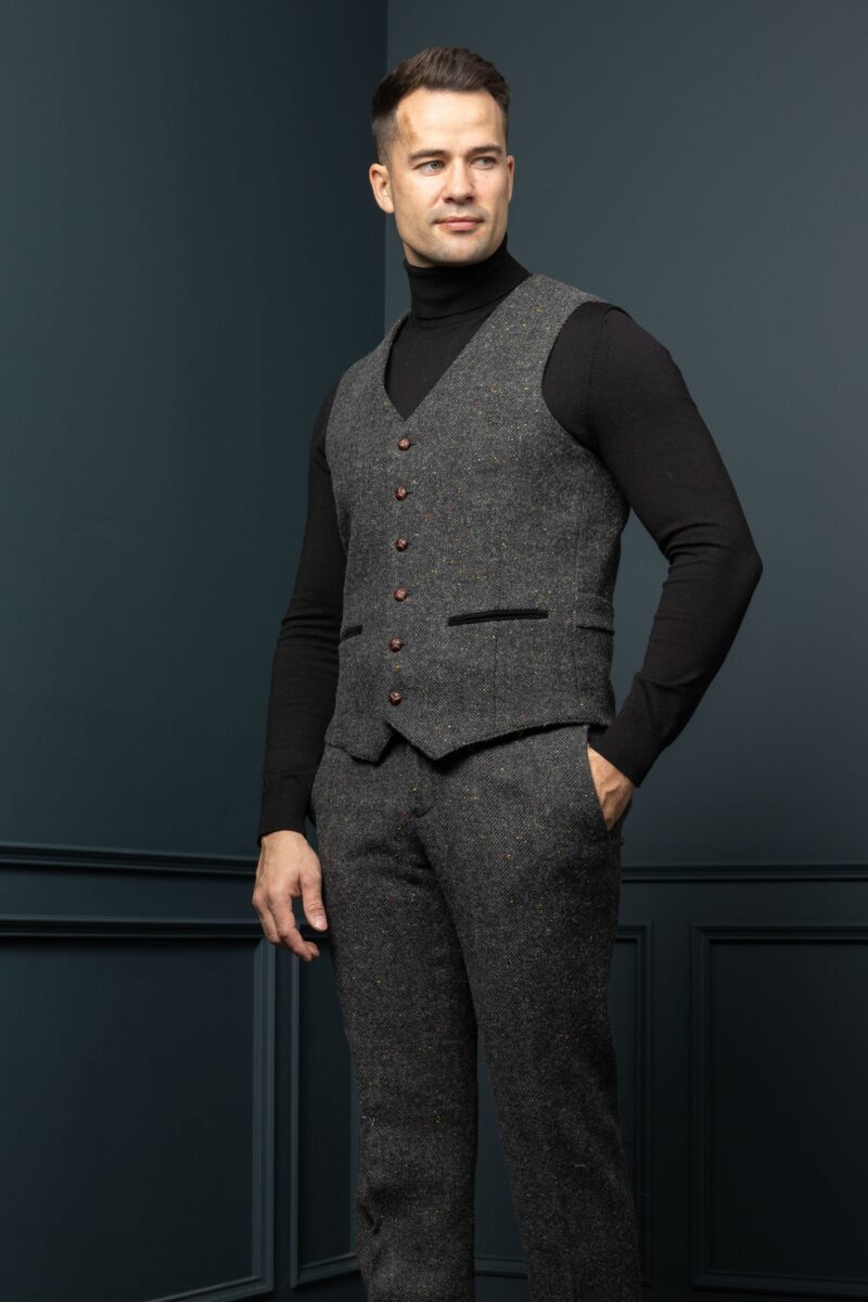 Smoke Herringbone Tweed Three-Piece Suit - Image 7