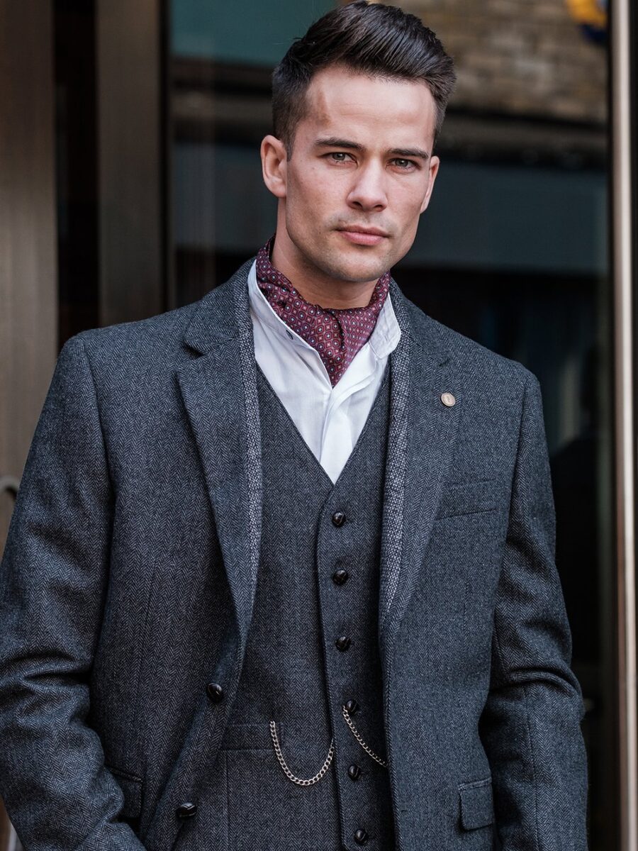 Grey Herringbone Tweed Three-Piece Suit - Image 4